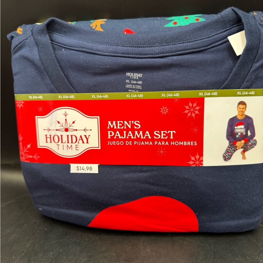 Holiday Time Men's Pajama PJ Set Size XL  (46-48) “ Forced Family Fun” NWT 2024